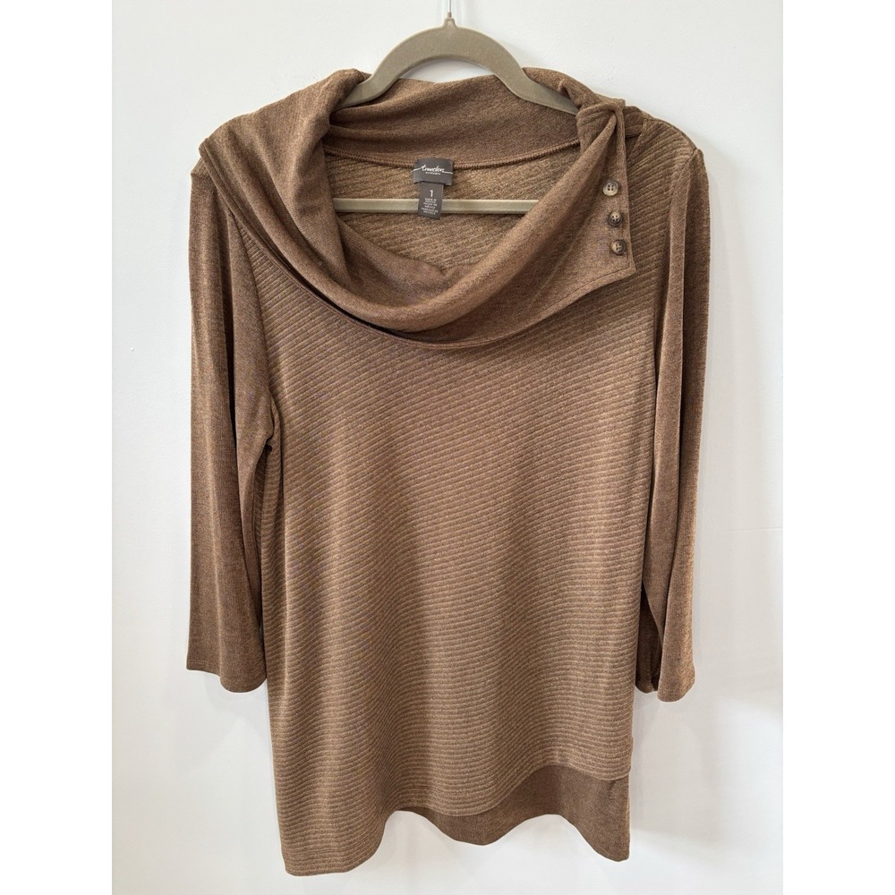 Karen Scott Brown Cowl Neck Tunic Top